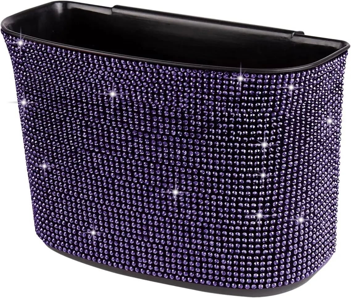 

Bling Crystal Car Trash Can, 100% Leak Proof, Purple Auto Storage Bin for Center Console, Gearshift, Backseat (1-Pack)