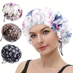 1pc double-color T-print waterproof shower cap, EVA adjustable kitchen smoke cap, bath accessories