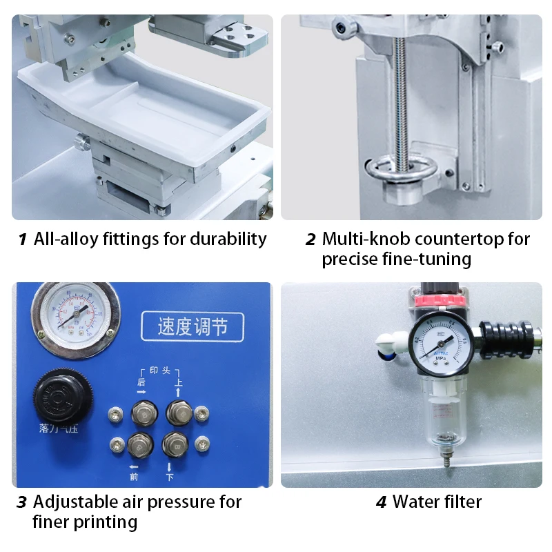 4 Color Tampon Pad Printer Pneumatic Semi Auto Pad Printing Machine With Conveyor For Plastic Perfume Wine Glass Bottle Cup Cap