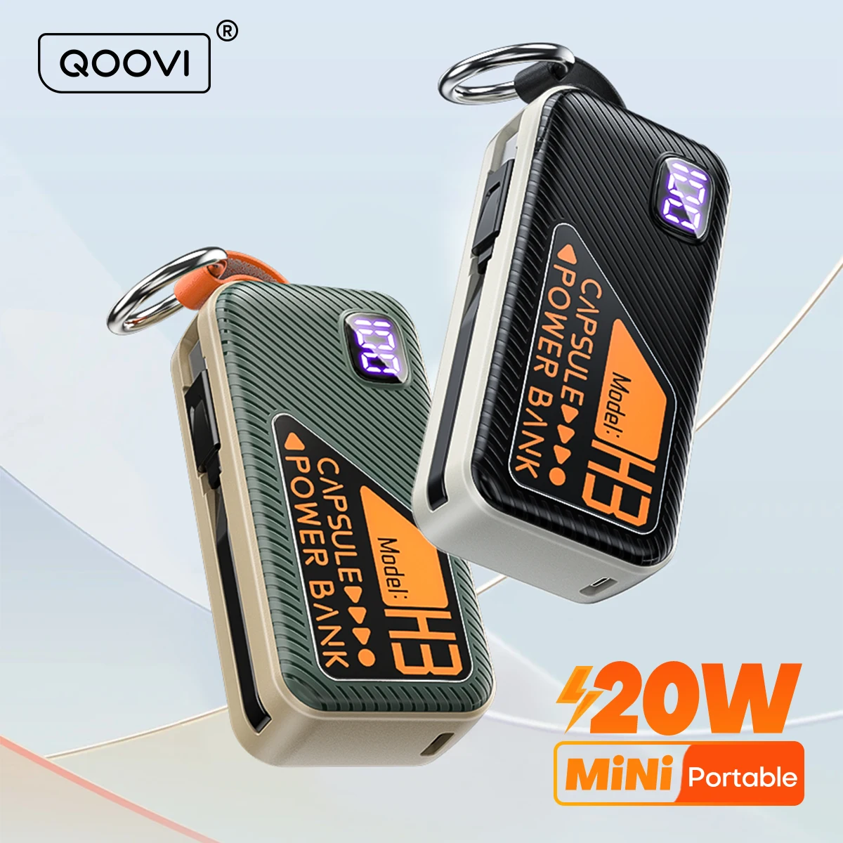 

QOOVI Mini Powerbank 5000mah Built-in Cable PD 20W Portable Charger Fast Charging For iPhone 15 Samsung Xiaomi External Battery