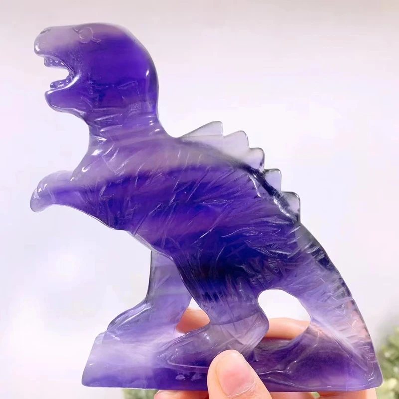 Natural Fluorite Dinosaur Statue Sculpture Healing Mineral Arts Collection Chakra Quartz Crystal Stone Animal Specimen Kids Gift