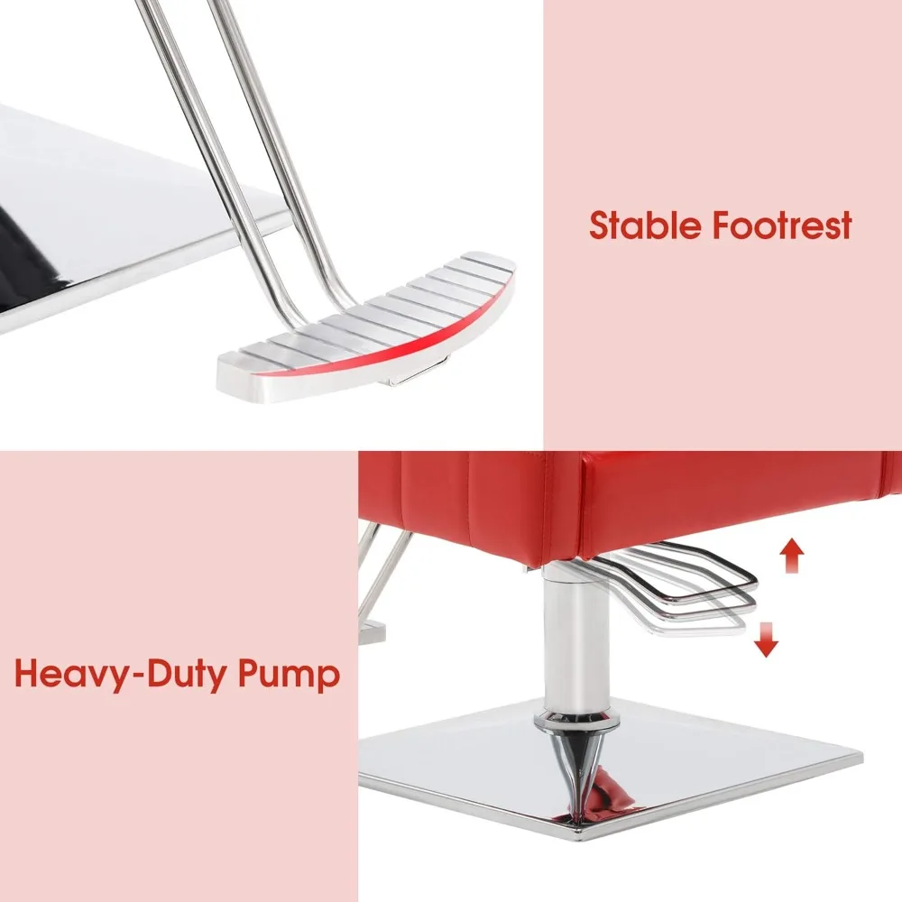 Chaise de salon de coiffure classique pour coiffeur chaise de barbier hydraulique équipement de spa de beauté 8821 (rouge)