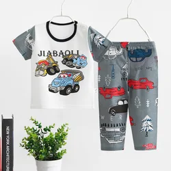 New 2022 Kids Boys Girls Summer Clothing Sets Cute Cartoon Print Short Sleeve T-Shirt Tops with Pants Toddler Baby Pajamas Sets
