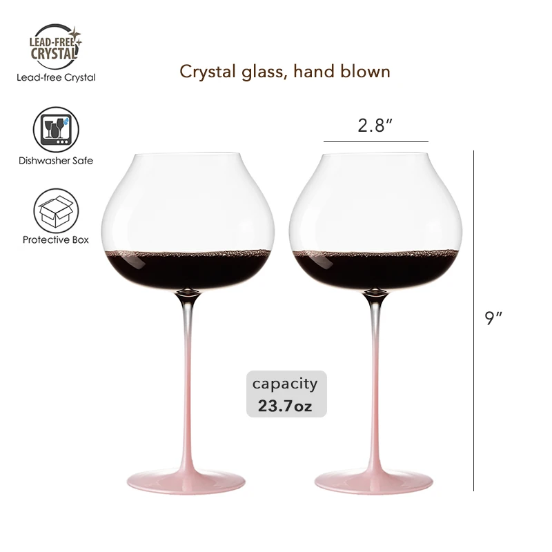 Gradient Pink Ultra-thin Hand Blown Red Wine Glasses With Long Stem Lead-Free Crystal Wine Glass Unique Gift for Wedding