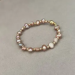 5-6mm Natural Baroque Pearl Bracelet, Vintage Fashion, Purple, White, Pink, 14-21cm Size, 5-6mm