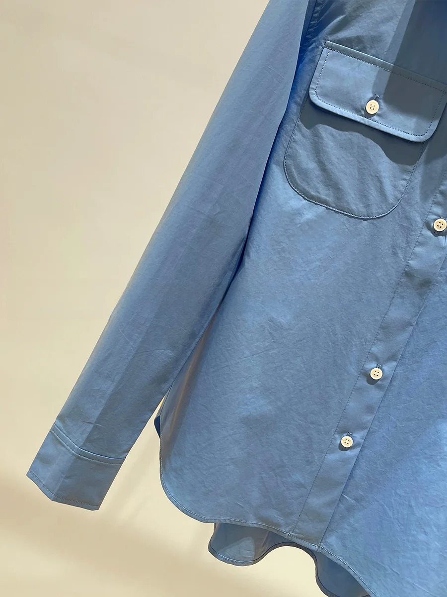 Pure Cotton Long Sve irt Spring 2025 New Arrival XiaoHe Commute Sle Straight Cut Simple Design Classic Collar Button up