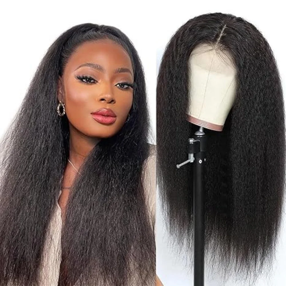 

5x5 Kinky Straight Human Hair Wig 200% Density HD Lace Front Kinky Straight Wig Pre Plucked With Baby Hair Natural Hairline