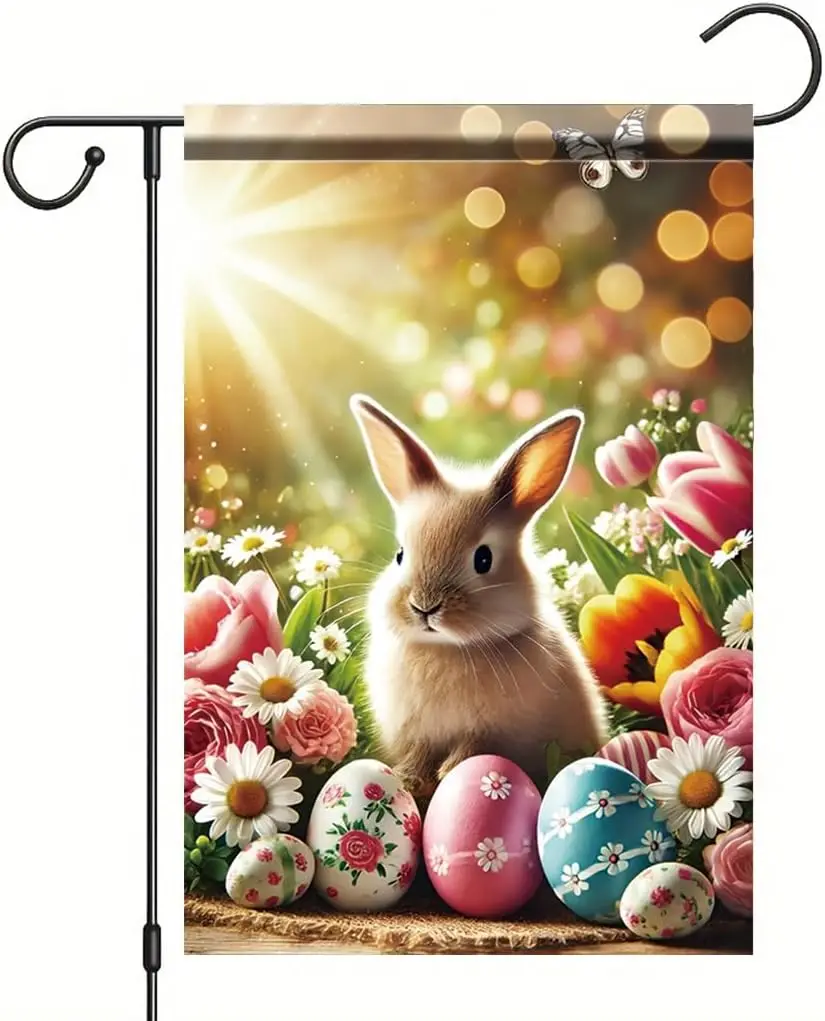 Easter Bunny Garden Flag 12x18 Inch Double Sided Spring Floral Egg Yard Banner Colorful Rabbit Outdoor Porch Lawn House Deco LLG