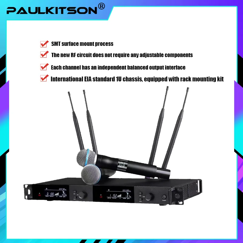 Paulkitson SLXD4D Professional Wireless Microphone System Automatic Scanning Uhf Handheld Dynamic Microphone Church Stage Party