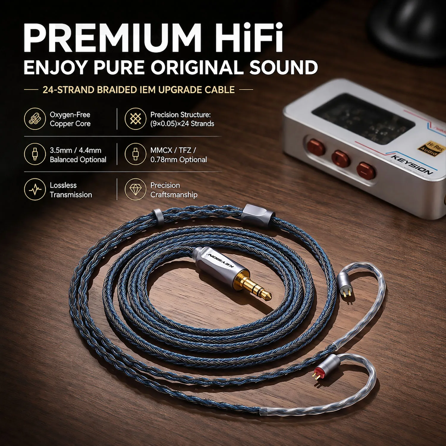keysion-24-core-5n-ofc-high-purity-hifi-earphone-upgrade-balance-cable-35-44mm-plug-mmcx-078-2pin-for-tfz-iem-headphone-cable