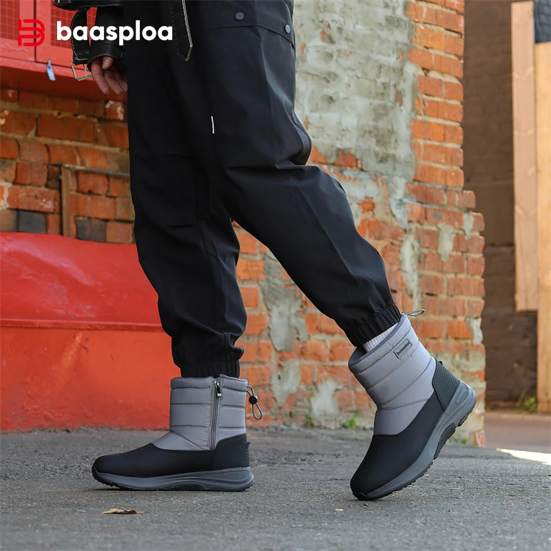 Baasploa botas de inverno masculinas, novas botas casuais antiderrapantes e resistentes ao desgaste, moda masculina, pelúcia grossa, quente, à prova d'água, botas de neve