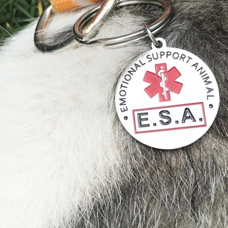 ESA Support Keychain Service Dog Tag Emotional Support Animal with Red Medical Alert Symbol 1inch Switch to Collars and Vest Cat