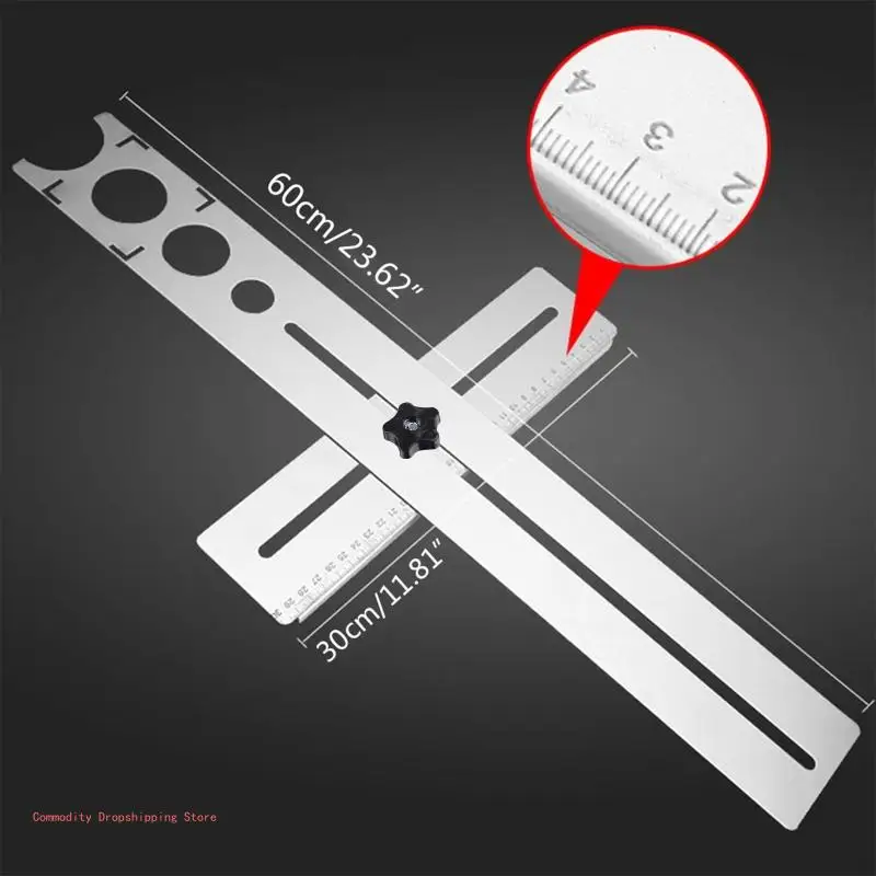 Multi-Functional Steel Ceramic Tile Hole Locator Ruler 360 Degree Adjustable Punching Hand Measure Tools 600mm