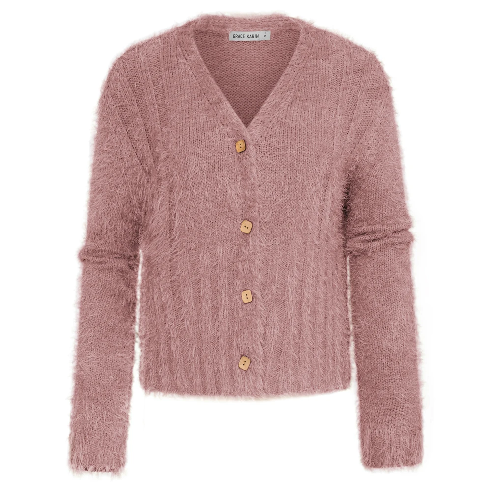 

Женский кардиган на пуговицах GK, удобный трикотажный кардиган с длинным рукавом, V-образным вырезом и спущенными плечами