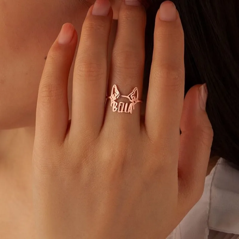 

Personalized Pet Ear Name Ring Adjustable Stainless Steel Puppy Ring Customized Pet Name Jewelry A Thoughtful Gift