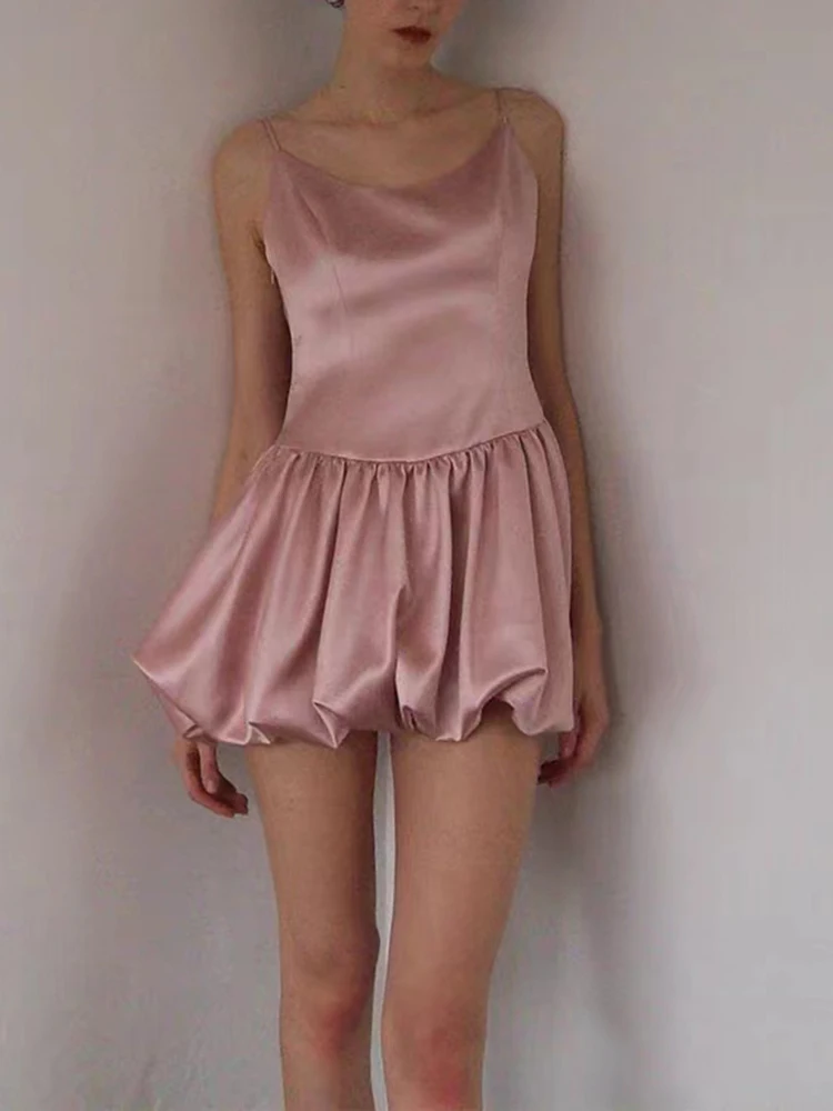 

Ballet short dress classic retro temperament waisted satin glossy halter Womens dresses 2023 fall and winter new