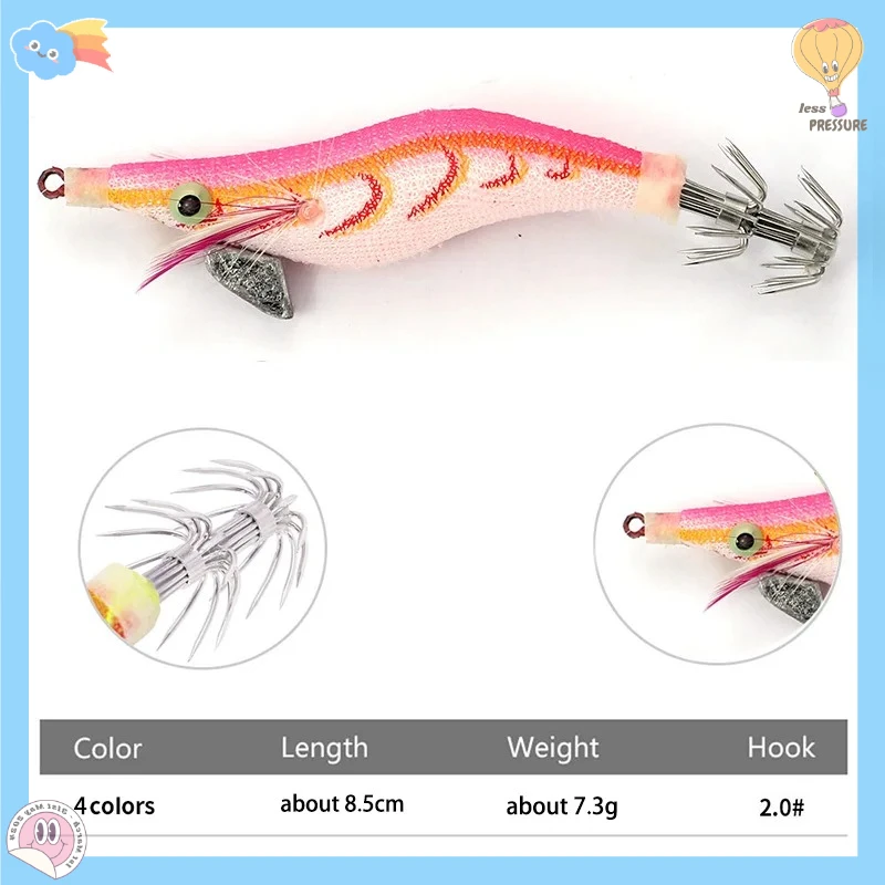 مجموعة مكونة من 4 قطع/صضيب صيد الحبار مع الروبيان الخشبي، طعوم الحبار والخطبوط المتوهجة، طعم صيد الحبار وإكسسوارات صيد الأسماك