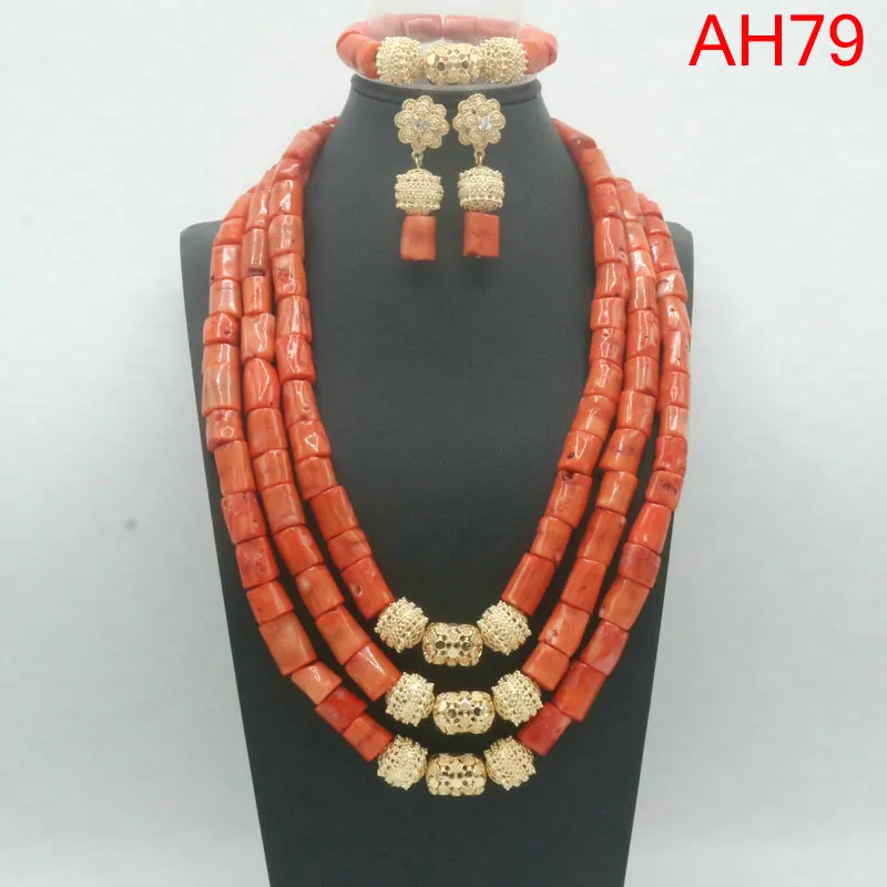 Fashion African Jewelry Set Nigerian Wedding Real Coral Jewelry Set