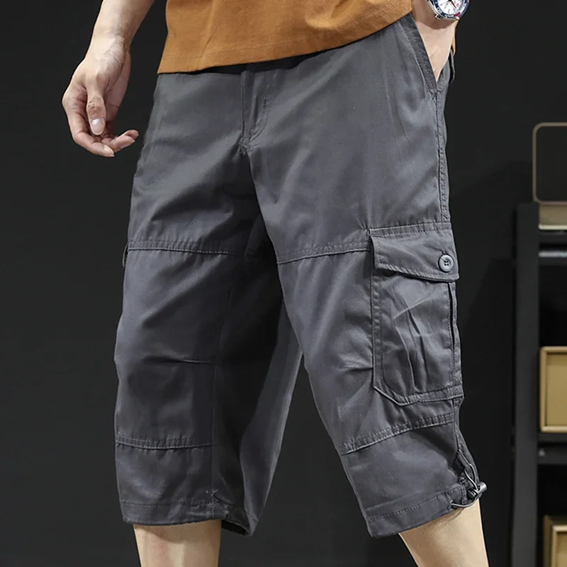 LIBIELIY Mens Cargo Shorts Casual Half Pants Elastic Waist Summer Camo Shorts Sports Running Hiking Multiple Pockets Male Knee P