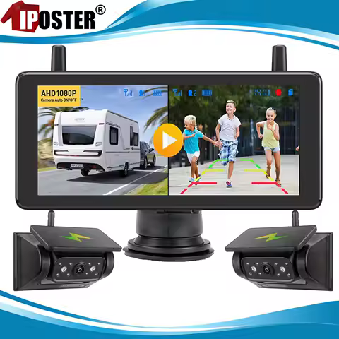iPoster Motorhome Wireless 7.2'' Dual Screen DVR Monitor 1/2x Wireless 1080P Rear View Cameras For Trailer RV Caravan Camper