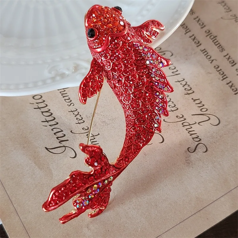 

Rhinestone Lucky Koi Fish Brooches For Women Unisex Creative Fish Animal Brooch Pins Elegant Clothing Accessories Jewelry Gifts