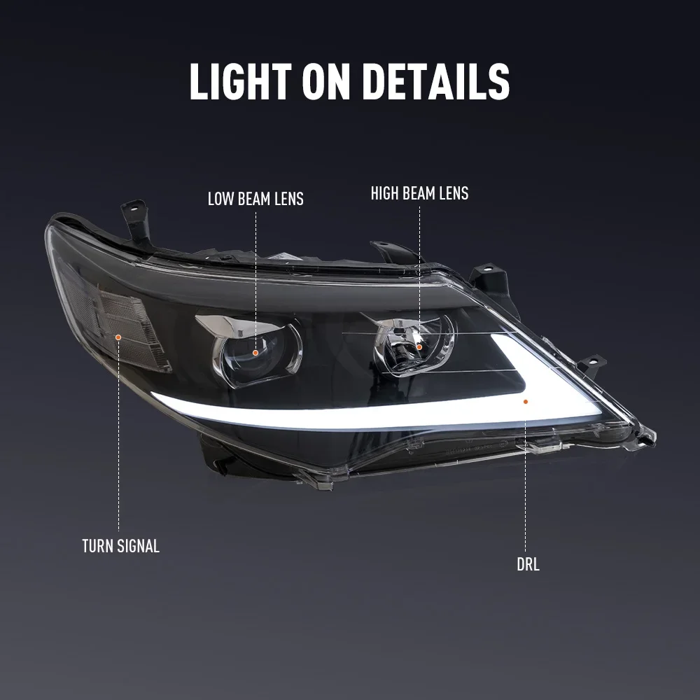 Par de conjunto de farol de carro led para toyota camry 2012-2014 lâmpada de cabeça dianteira drl sinal de giro faróis plug and play