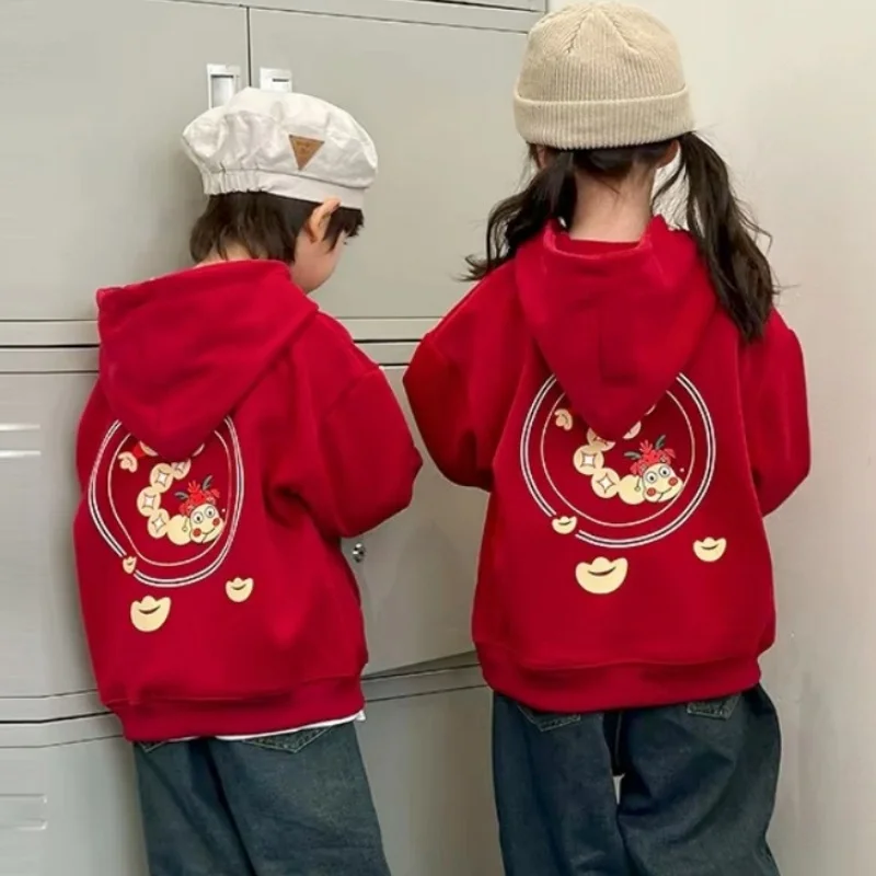 1-12 Year Girl Boy Brother Sister Sweatshirt S-3XL Mom Dad Family Matching Outfits 2025 Chinese New Year of the Snake Hoodies