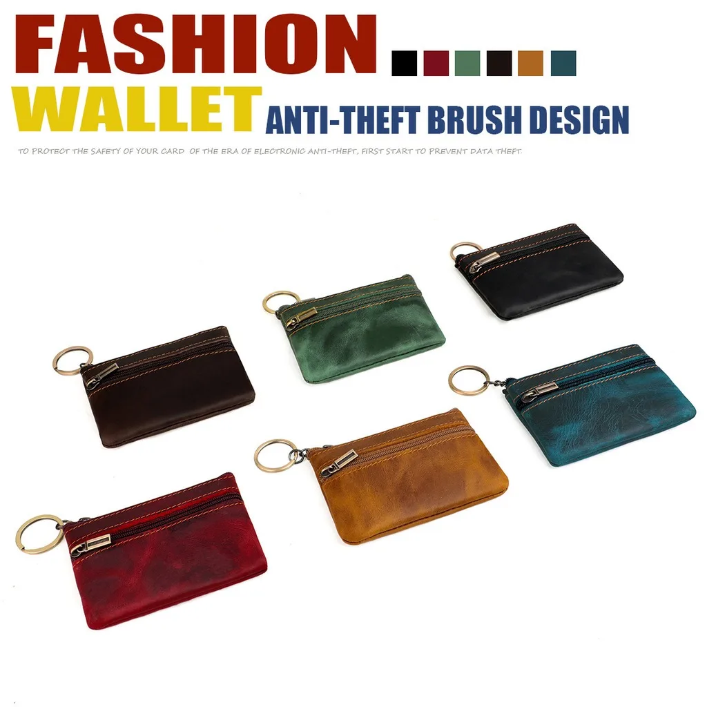 Top Grain Leather Coin Purse Deformation Resistant Key Ring Purse Coin Purse Portable Card Key Holder For Key Storage Card