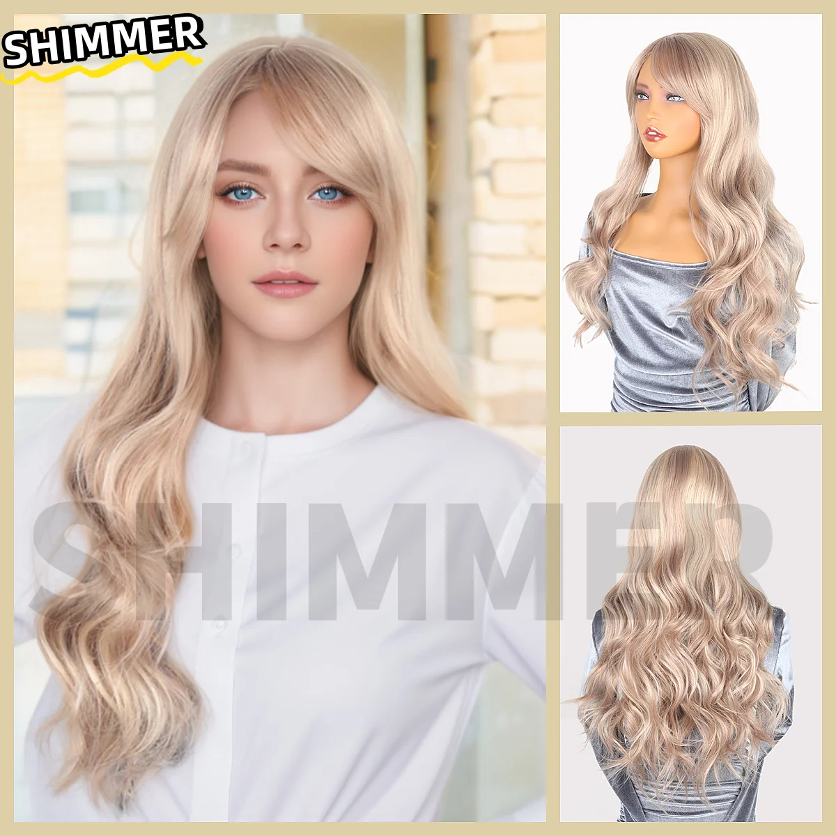 Blonde Wig with Bangs High Temperature Wire Can Be Dyed or Permed for Daily Elegance Suitable for Cosplay Parties