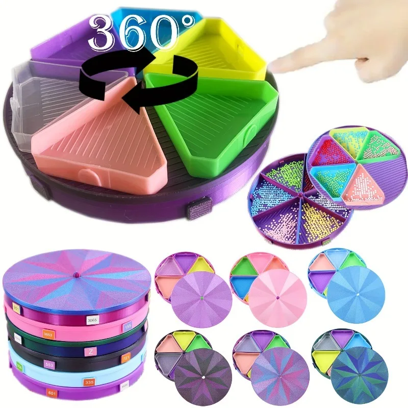 360° Rotatable Multifunctional Plastic Diamond Painting Tray Colorful Divided Triangle Storage Plate DIY Rhinestone Sorting Tool