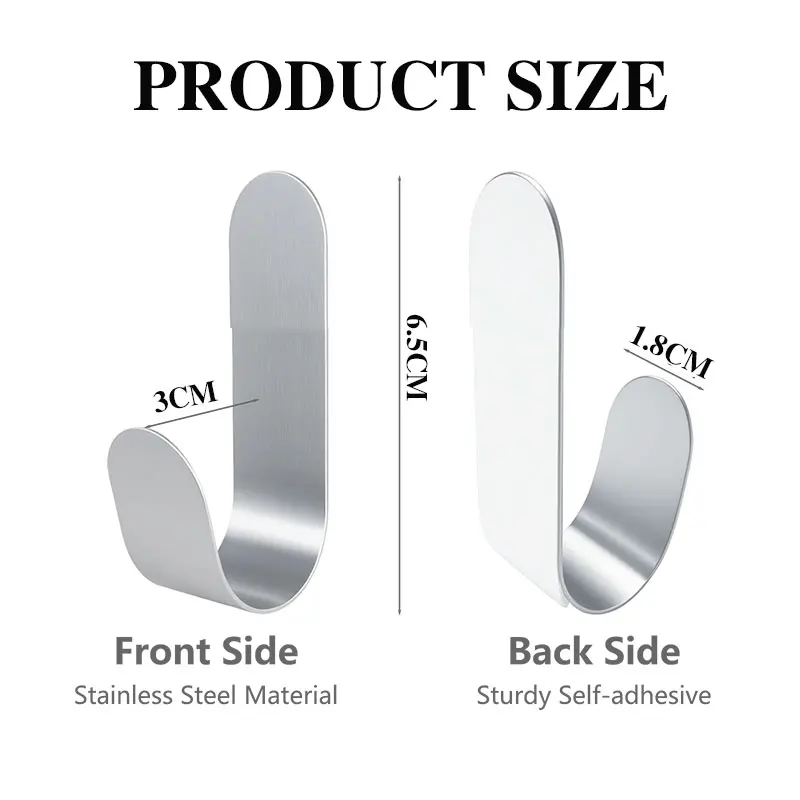2/10pcs Adhesive Hooks Metal Stainless Steel Wall Hooks Hardware Multi-Purpose Hanger Hook for Bathroom Kitchen Accessory