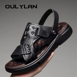 Men's Sandals for Summer PVC Faux Leather Soft Sole Anti Slip Beach Shoes Thick Sole Dual-purpose Outdoor Wear Mens Sandals