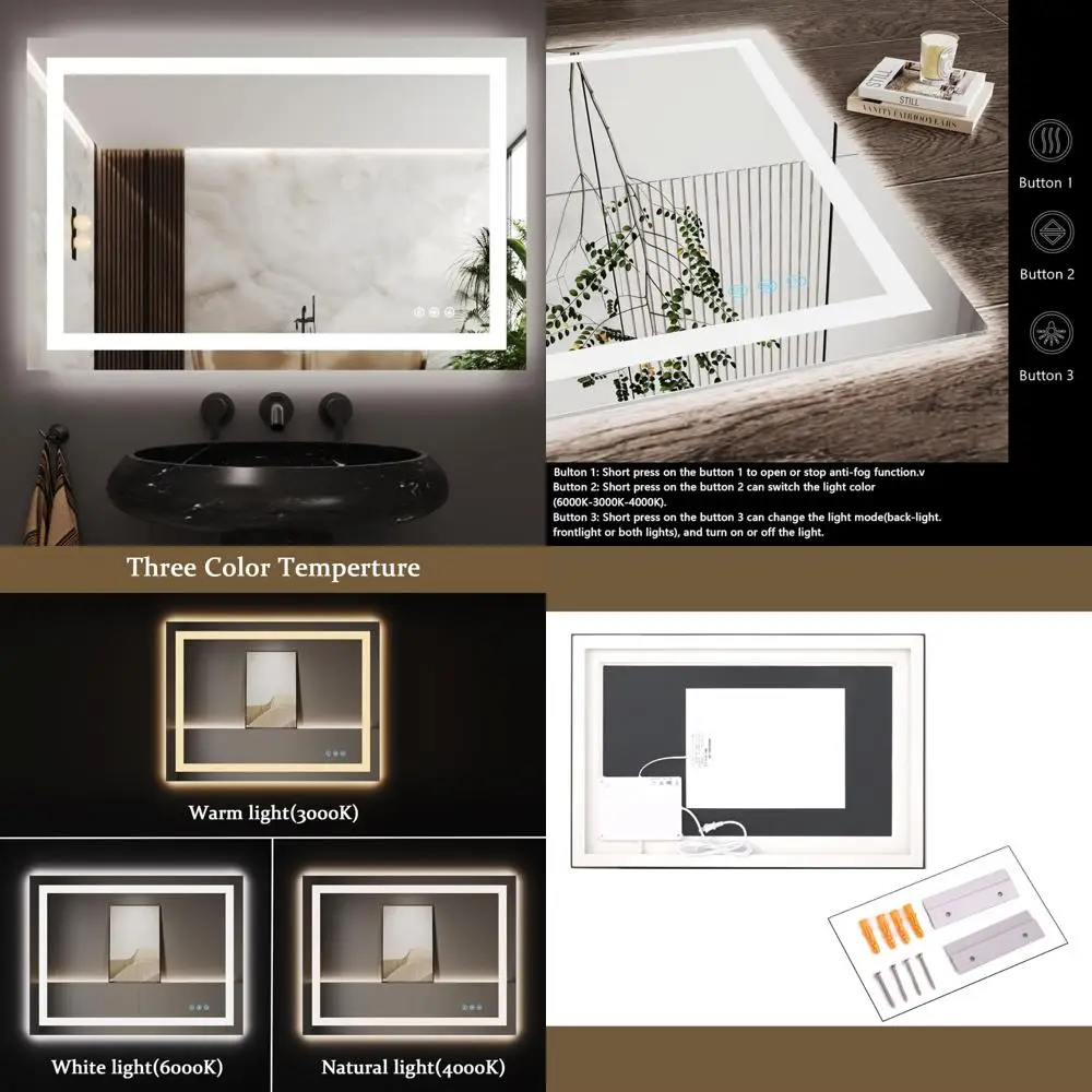 

LED Illuminated Bathroom Mirror 24x36, Wall-Mounted, Anti-Fog, UL Certified, Backlit and Front Lighting Features