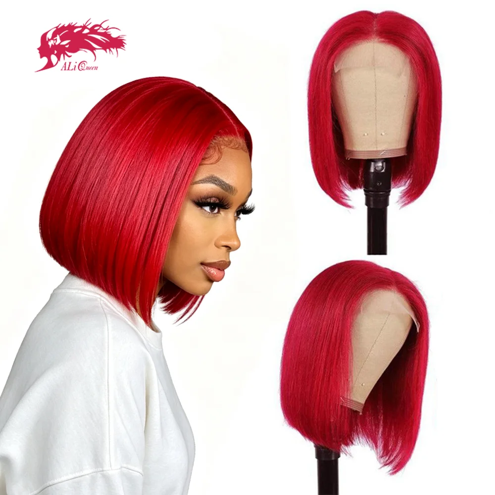 Ali Queen Hair Shor Bob Wig 13x4 Short Bob Wig Human Hair Brazil Yellow Green Afro Wig Football Fan Party Hair Straight