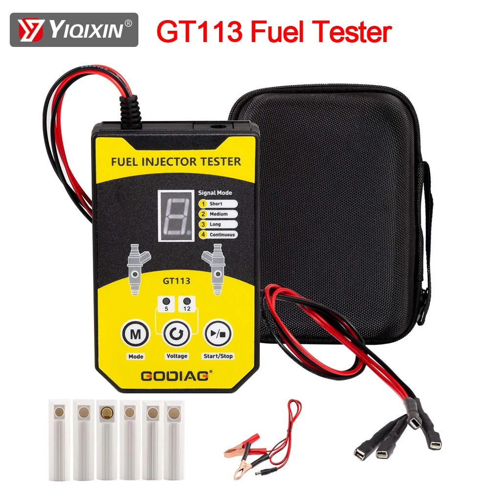 GODIAG GT113 العالمي حاقن الوقود تستر نظافة أداة تنظيف للسيارات دراجة نارية LCD مع 6 أحجام من محولات 8 وسائط نبض