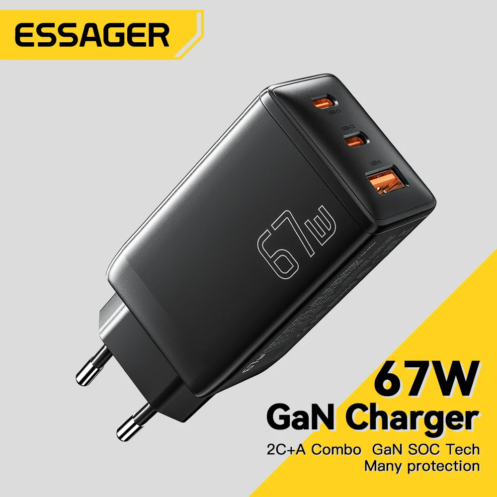 Essager 65W GaN Charger PD Charge Type C USB Charger Support QC PPS Portable Fast Charger For iPhone 16 15 14 13 Laptop Charger