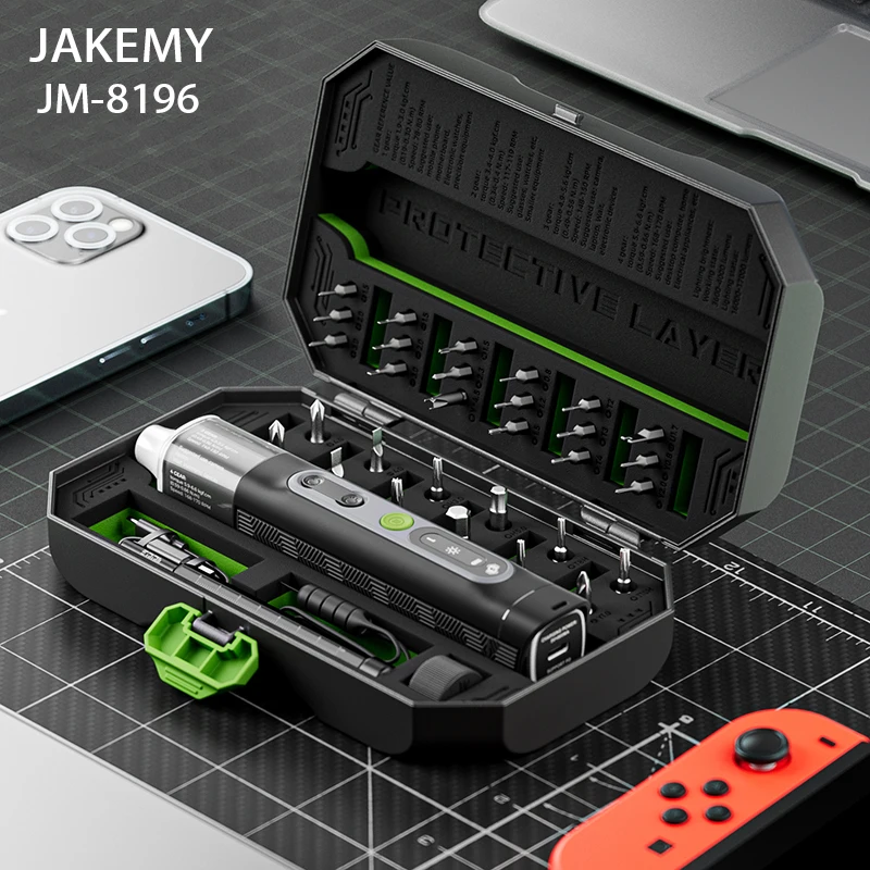 JAKEMY JM-8196 Precision Electric Screwdriver Set 4-Gear Torque Rechargeable Cordless Screw Driver for Mobile Phone Repair Tools