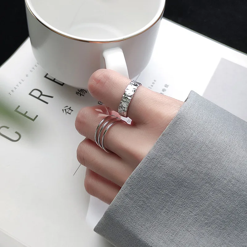 Trustdavis Authentic 925 Sterling Silver Fashion Three Layer Uneven Opening Ring For Women Wedding S925 Ring Jewelry Gift DA1184