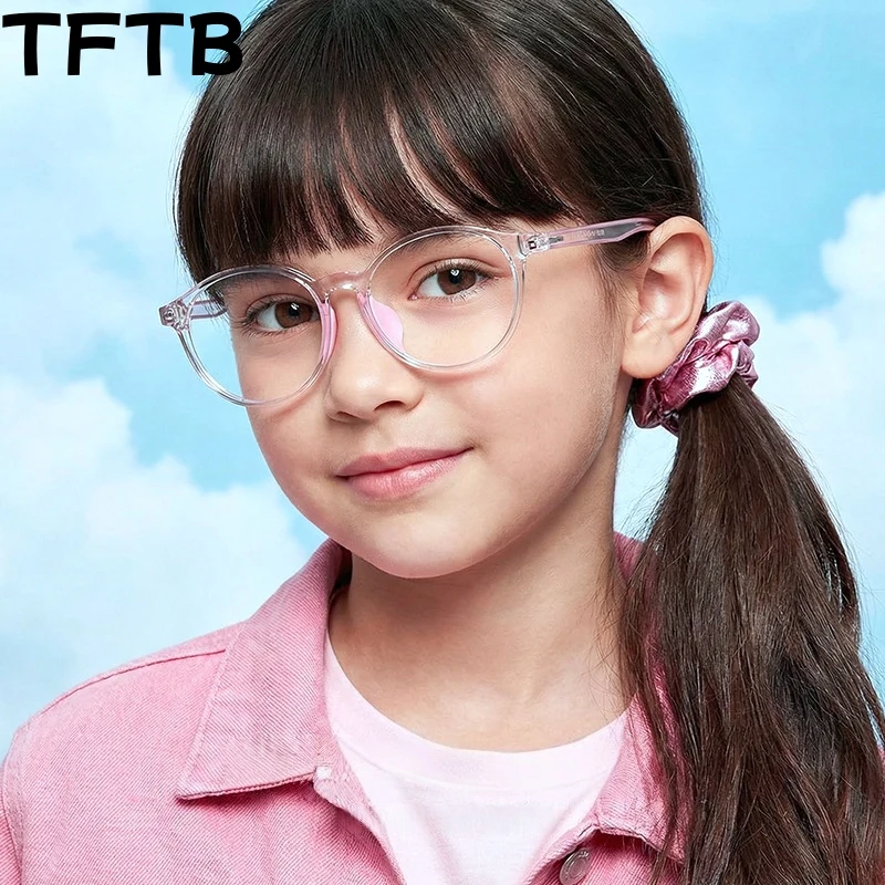

TFTB TR90 Kids Glasses Retro Round Boy and Girl Blue Light Blocking Eyewear Ultra Light Fashion Student Eyeglasses Frame K8221