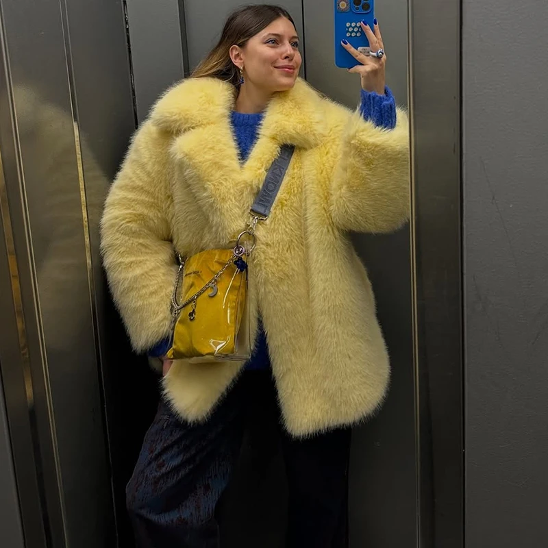 トルノバ レディース 冬 2025 高級フェイクファーコート 厚手 暖かいオーバーコート アウターウェア ホットガールズ 無地 ロングフォックスファー ジャケット