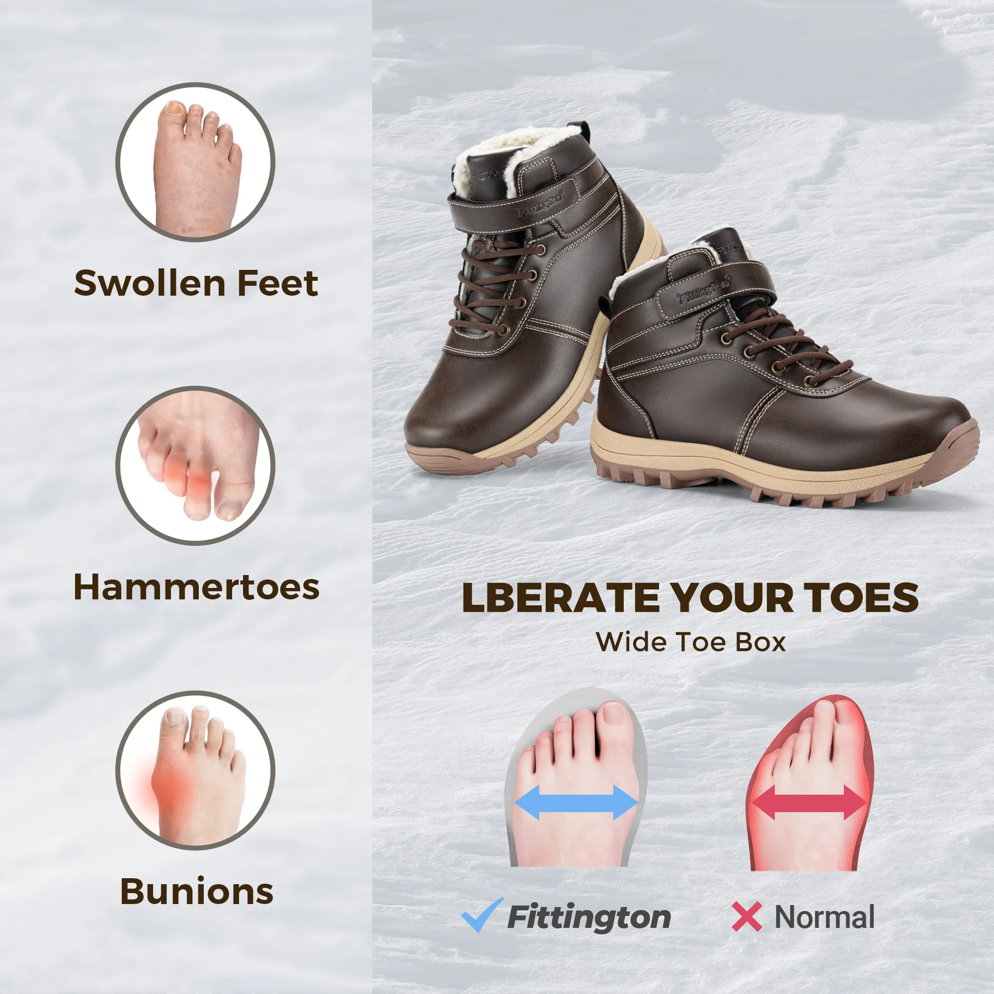 Botas de nieve para hombre Fitville, calzado de invierno cálido, botas de senderismo con forro polar, botas de invierno aisladas, antideslizantes y repelentes al agua.