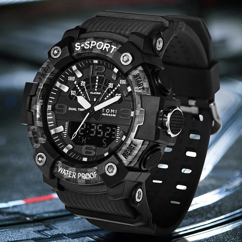 TOMI Men\'s LED Waterproof Digital Watch Men\'s Fitness Electronic Watch Multi functional Military Sports Watch Children\'s Gift