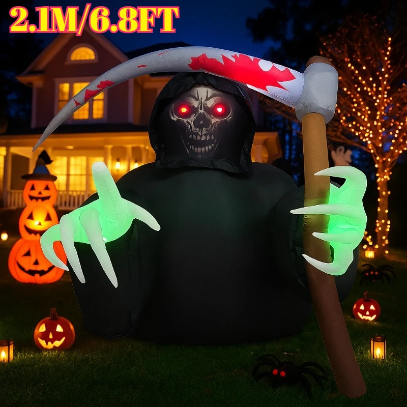 

6.8FT Halloween Inflatables Toys Holiday Lighting Decorations Grim Reaper with Build-in LEDs Blow Up for Party Yard Decorations