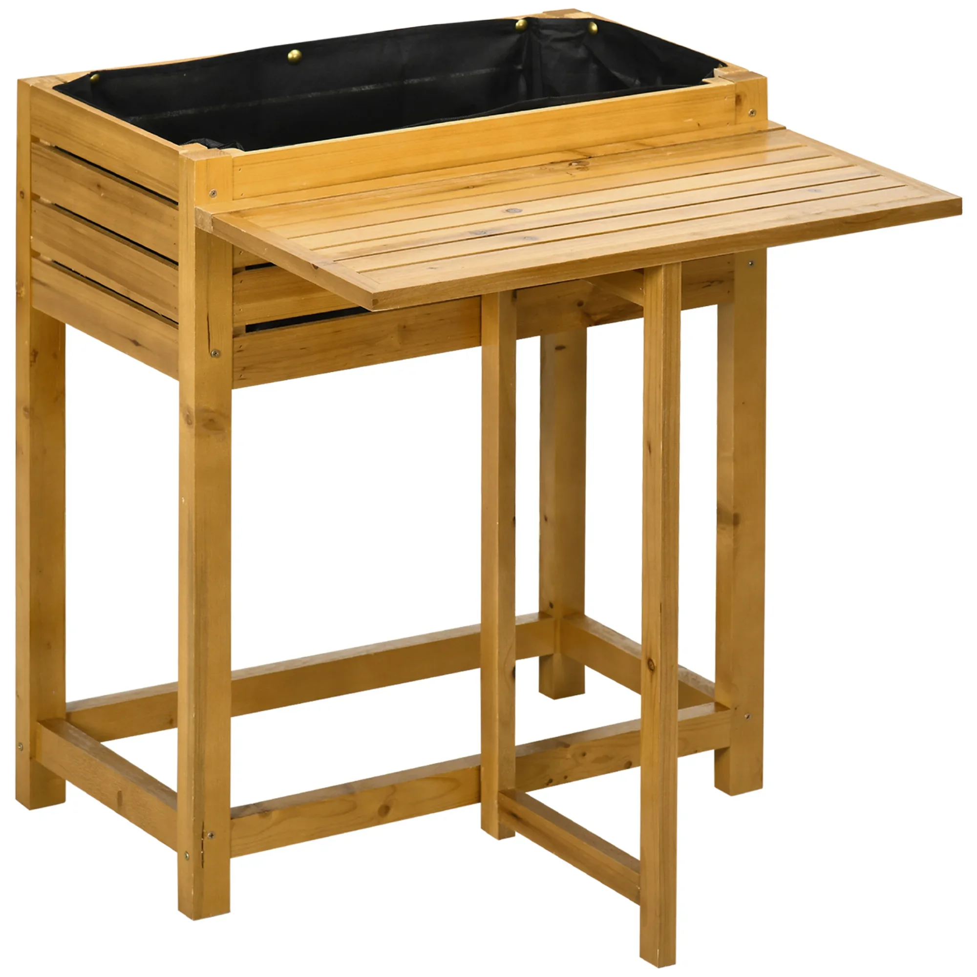 Bac à légumes surélevé avec table de travail pliable, en bois massif peint, avec doublure non tissée, 64x63x74,5 cm, jardinière surélevée pour soulager le dos, utilisation intérieure/extérieure, capacité 35 kg