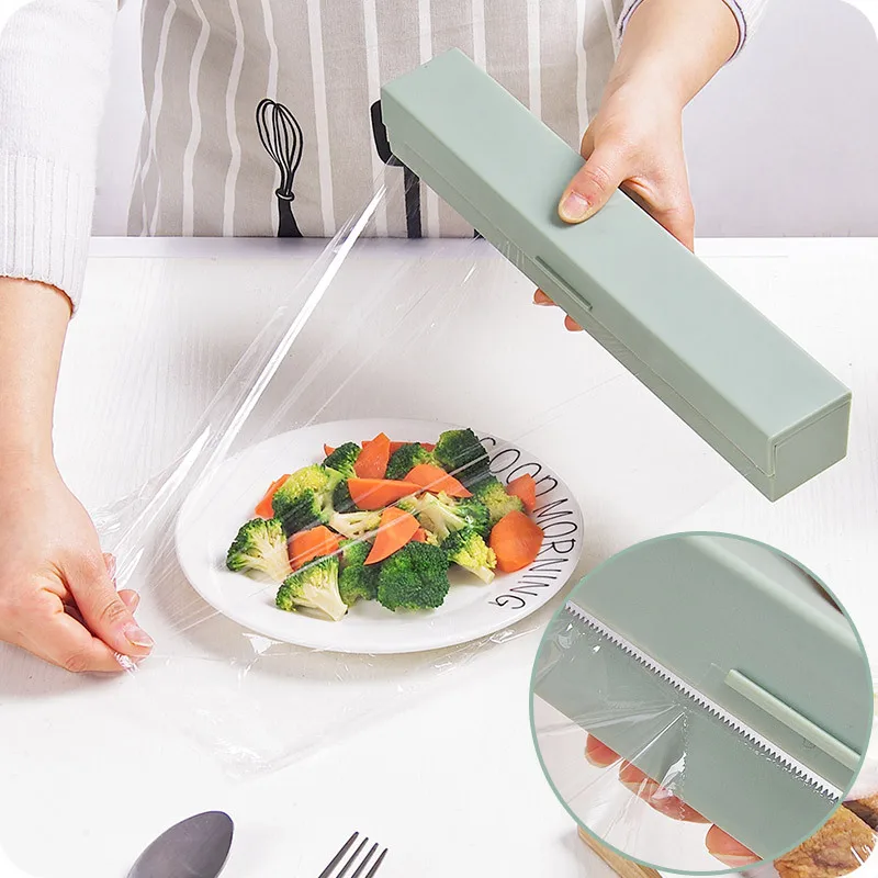 Kitchen Cling Film Wrap Dispenser Plastic Cutting Box Food Wrap Cutter Dispenser Foil Cling Film Plastic Cutter Storage Holder