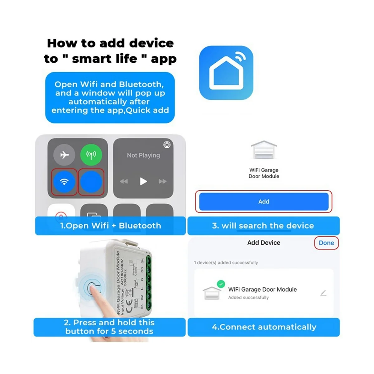 Ouvre-porte de garage WiFi intelligent, application de contrôleur, télécommande vocale, fonctionne avec Alexa, Google Home Assistant, Tuya