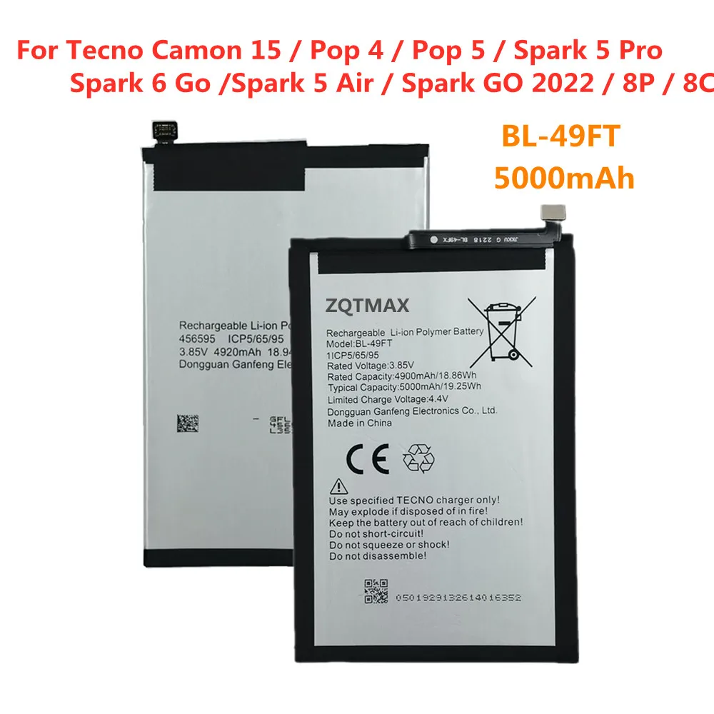 

Аккумулятор BL 49FT для Tecno Pop 4 5 / Camon 15 / Spark 5 Pro / Spark 6 Go / Spark 5 Air / Spark GO 2022 / 8P / 8C