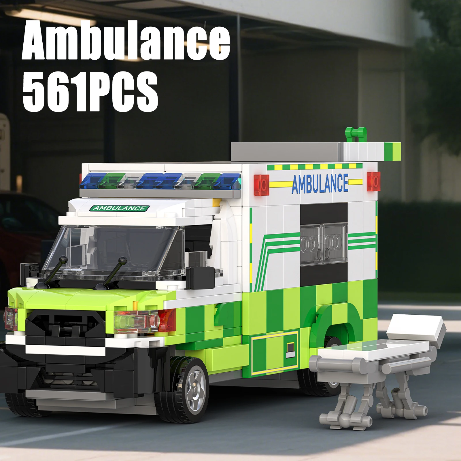 

561PCS Ambulance Model Building Blocks MOC Car Model Bricks Toys Sets City Rescue Vehicle Desktop Ornament Holiday Gift for Kids