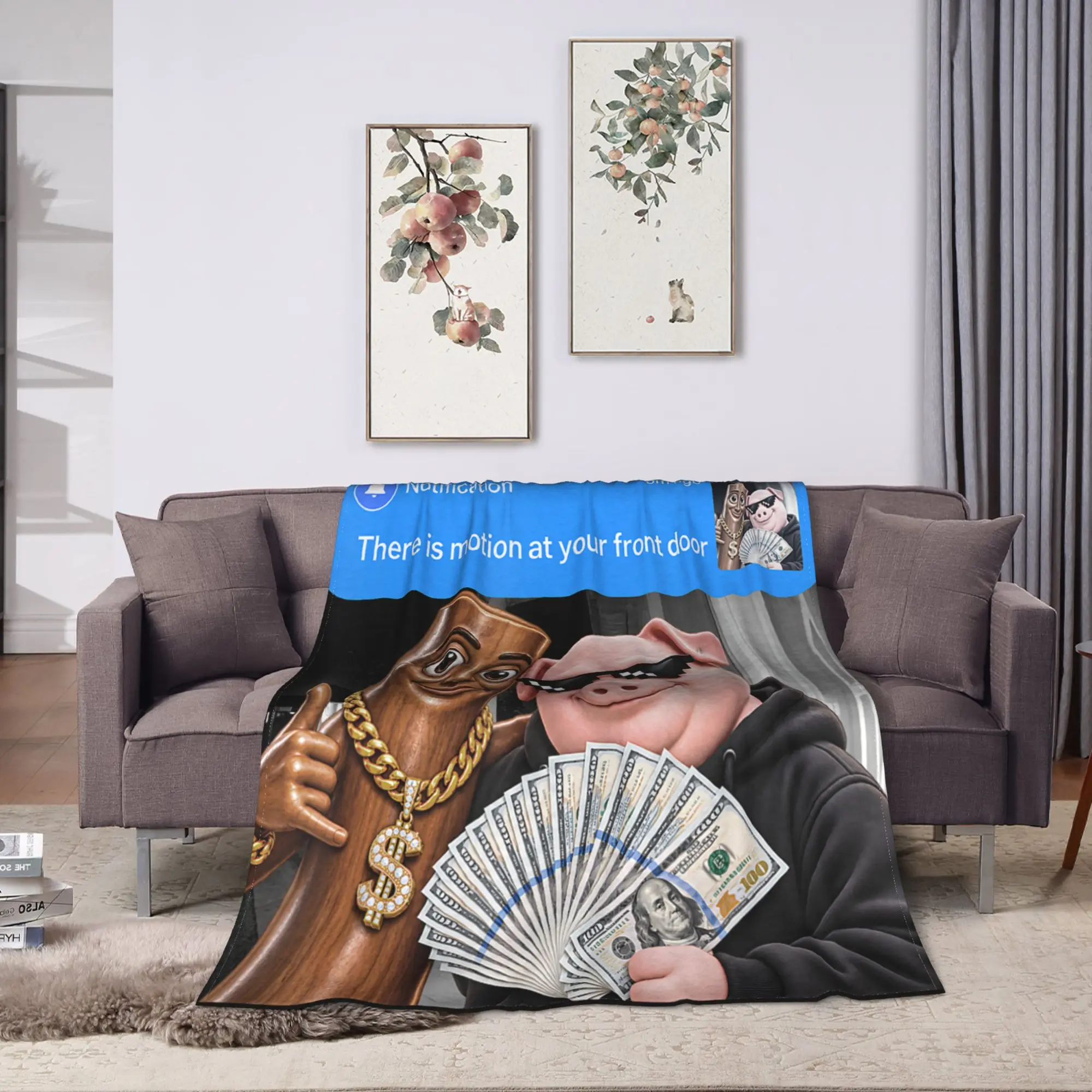 There's A Motion At Front Door Tung Tung Tung John Pork Meme Flannel Blankets Girls Throw Blanket Winter Living Room Bedspread
