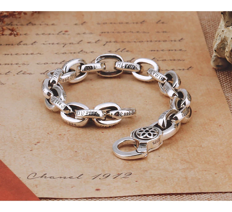 Japan and South Korea 925 Sterling Silver Cherry Blossom Circle Chain Bracelet Thick Trendy Person Sunshine Men's Punk Simple Fa